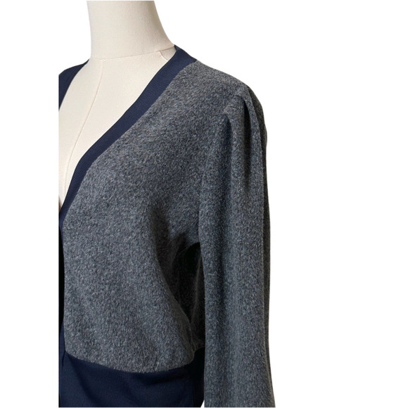 A New Day Gray Fleece Navy Blue Puff Sleeve 3 Button Cardigan Small Academia - Picture 3 of 7